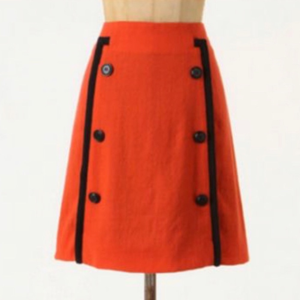 Anthropologie Girls From Savoy Orange Wool Skirt